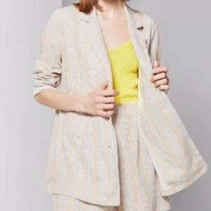 Wild Fable Linen Blend Striped Double Breasted Boyfriend Blazer L